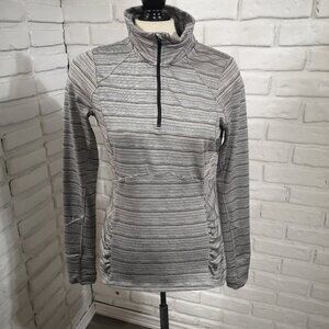 Hyba Ladies Size Small Black & Grey Striped Fitted 1/4 Zip Athletic Pullover